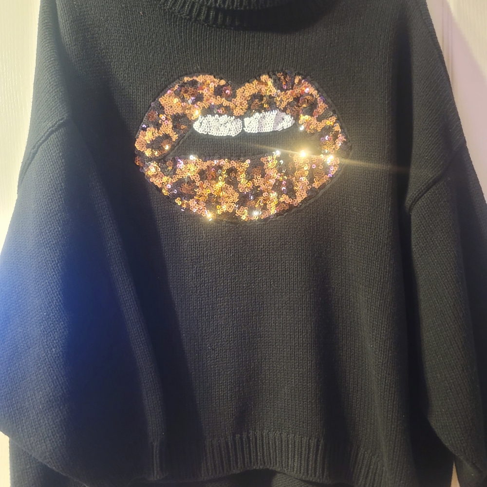 Torrid Black Sequin Lip Sweater